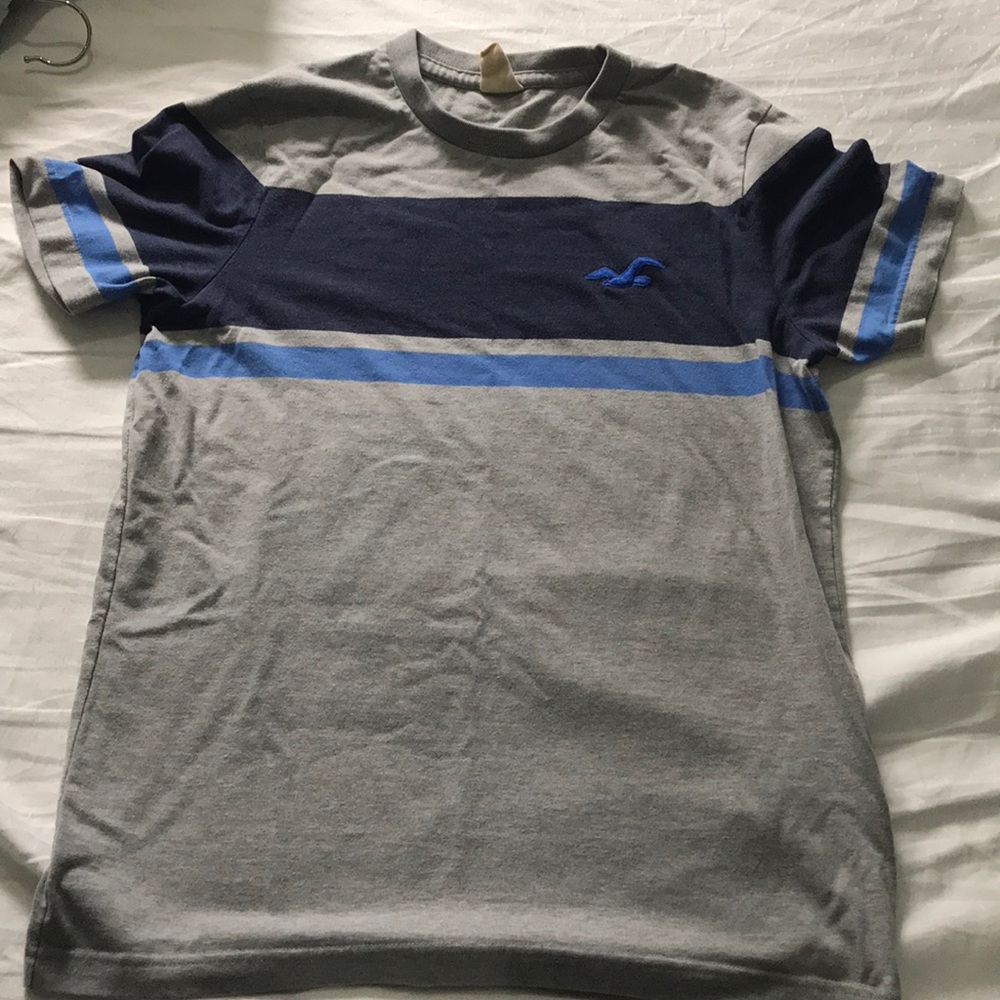 Gray and blue Hollister shirt. L but fits like M.